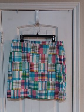 Talbots Colorful Pastel Madras Patchwork Cotton Skirt - Size 12